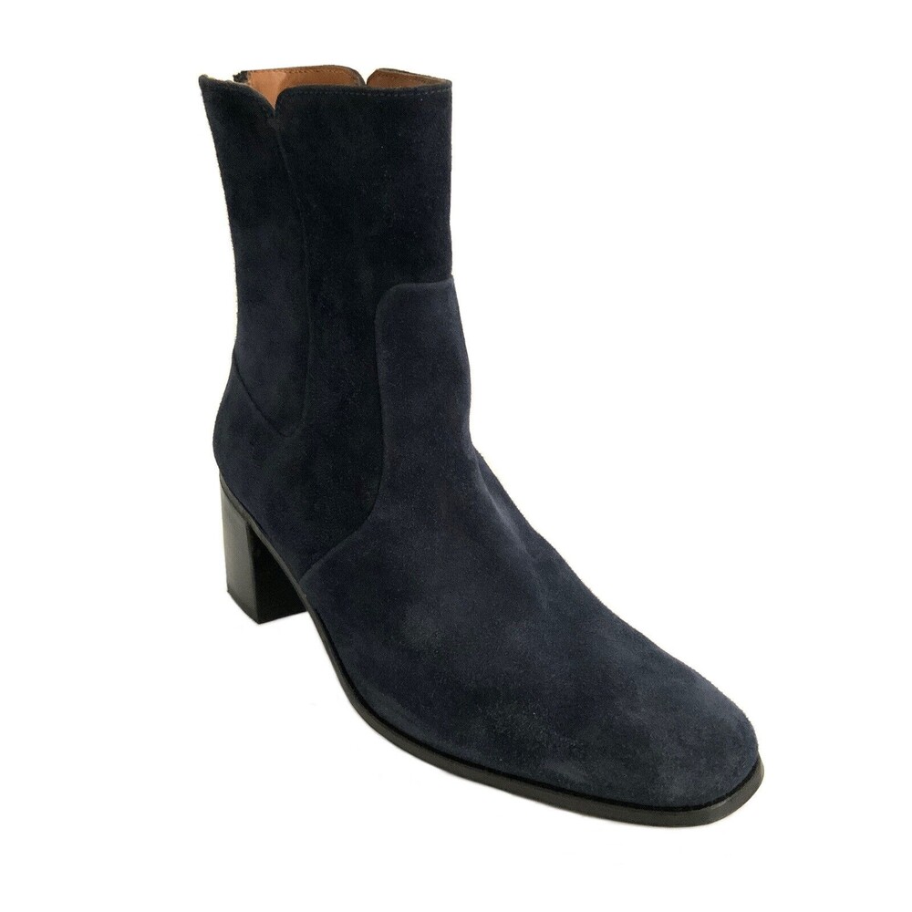 Gravati Suede Block Heel Zip Back Hand Made Bootie Blue 5.5
